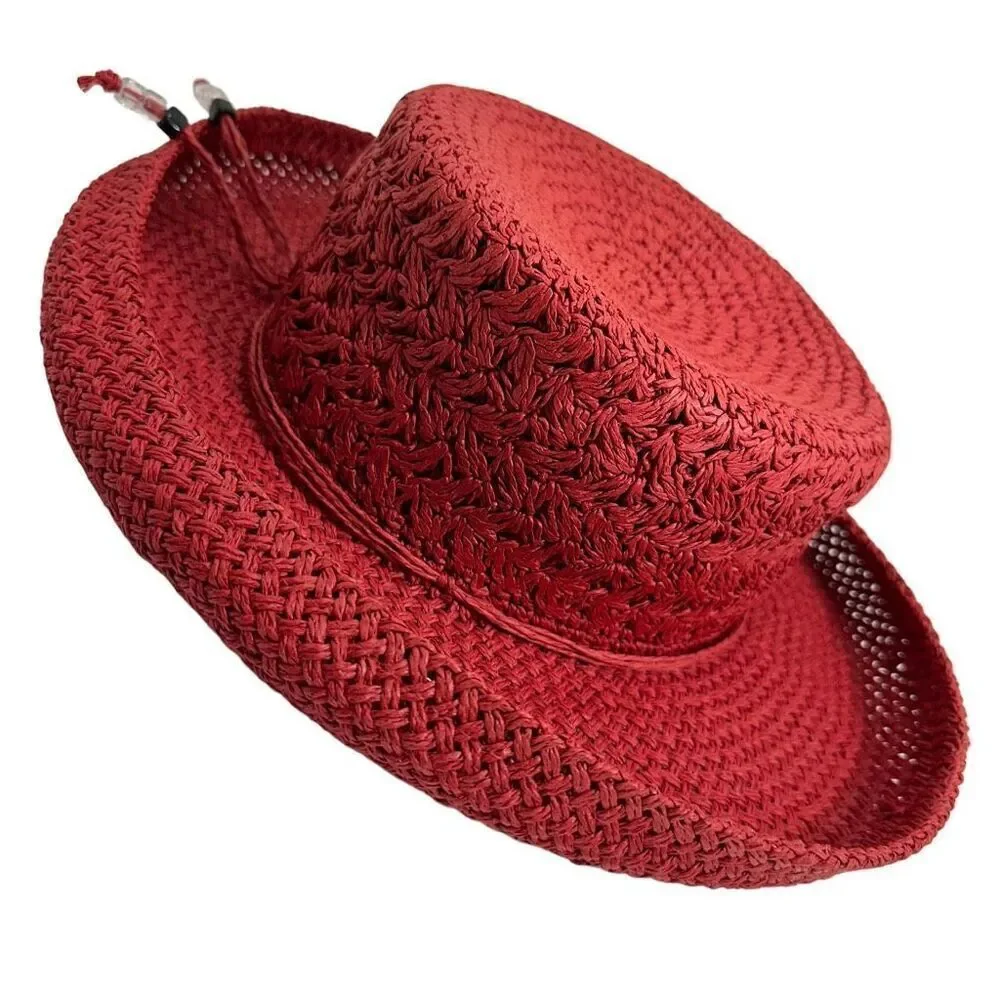 Red Berry Straw Curled Brim Hat O/S